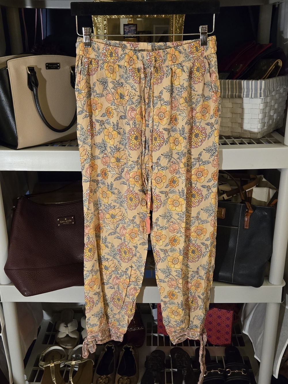 Cost Plus World Market Peach Floral Drawstring Pants